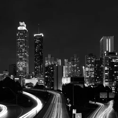 a city skyline at night