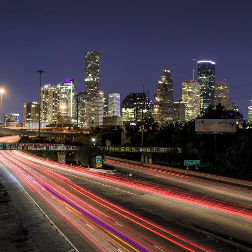 a city skyline at night