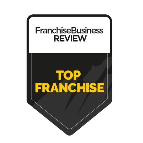 Franchise Business Review Top Franchise badge featuring a modern design in black and yellow.