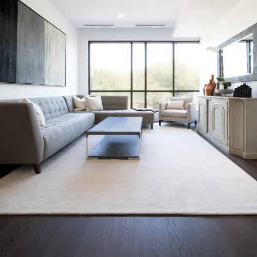 a view of a living room with a wood floor
