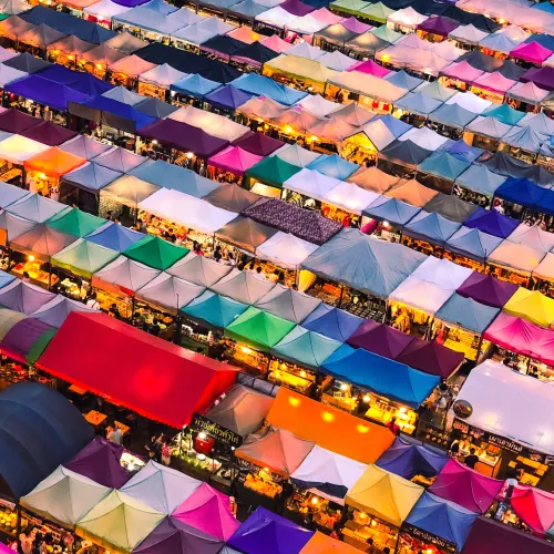 a large group of colorful umbrellas