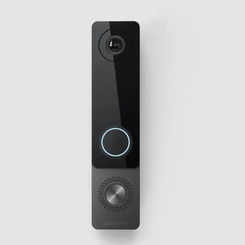 a black rectangular object with a round lens
