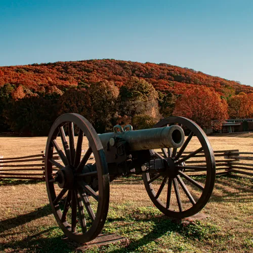 a cannon on a wooden stand