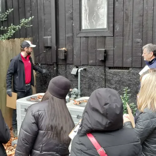 a group of people outside
