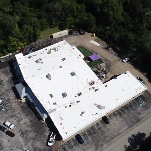 a building with a parking lot