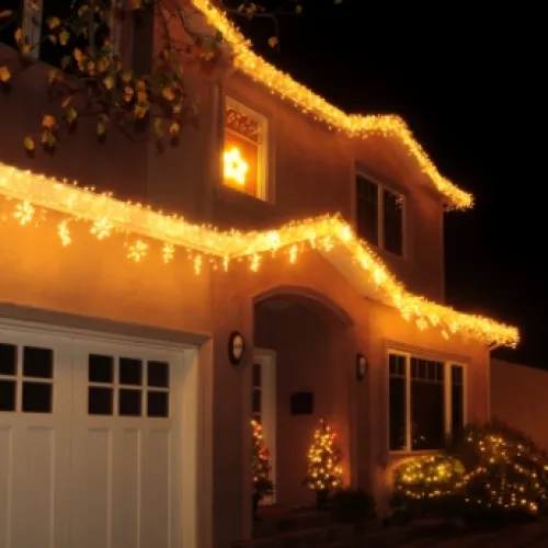 a house with lights on the roof