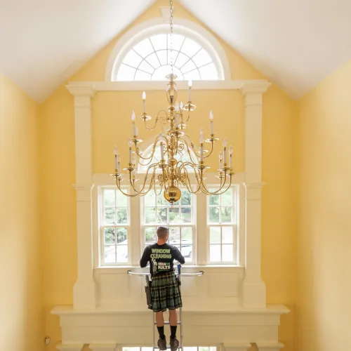 a person standing on a staircase