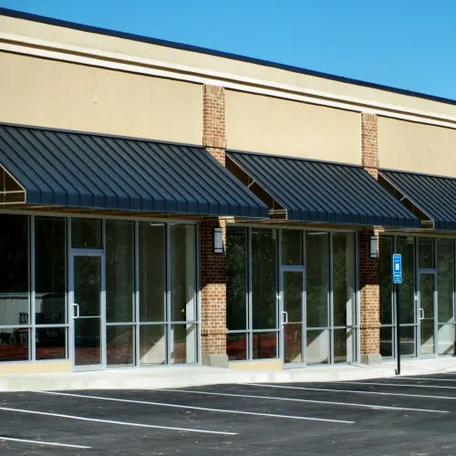 a building with glass doors