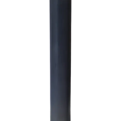 Tall black cylindrical roll standing upright with smooth surface and hollow core.