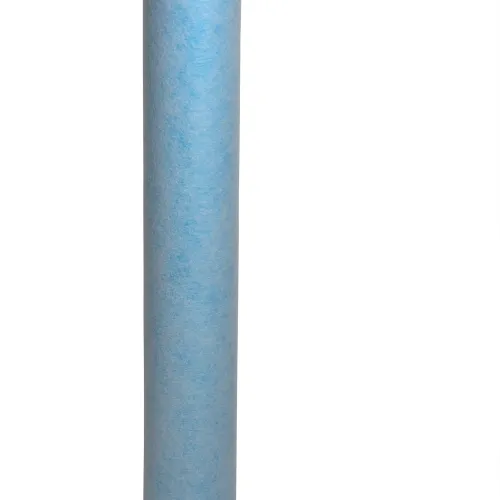 Tall cylindrical blue foam roller for muscle relaxation and physical therapy exercises.