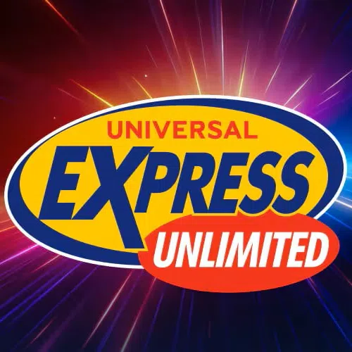Universal Express Unlimited logo with yellow, blue, and red colors on a dynamic light streak background.