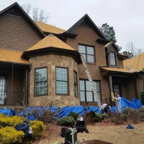a house with ladders against it