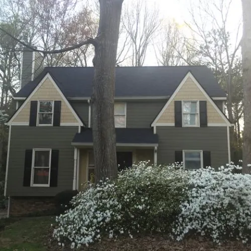 a tree in front of a house