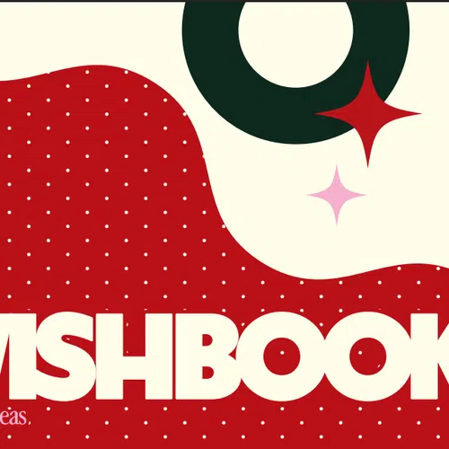 Wishbook logo with red and cream background, featuring stars and polka dots, promoting gifting ideas.
