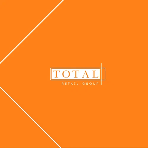 Orange background with white diagonal lines and Total Retail Group logo in the center