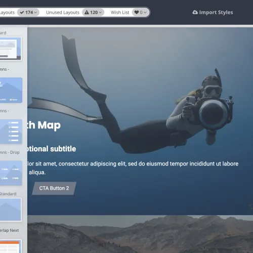 User interface of Octane Sales Engine showing layout options for hero sections and a webpage preview with map and contact info.