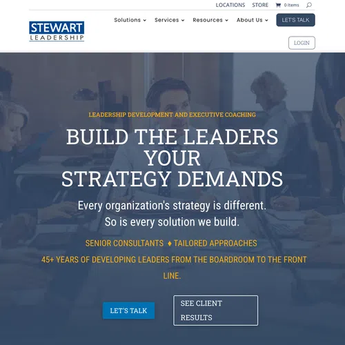 Corporate website homepage of Stewart Leadership showcasing leadership development and executive coaching services.