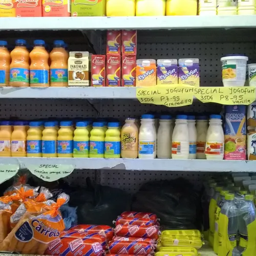 a shelf of products