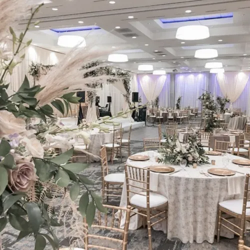a room with tables and chairs