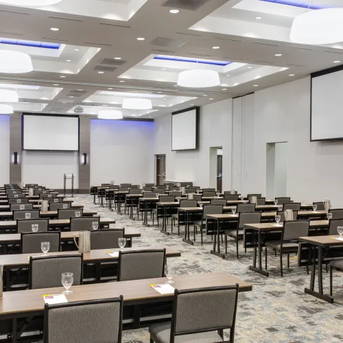 a room with tables and chairs