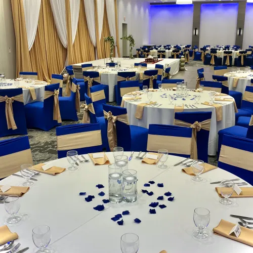 a room with tables and chairs