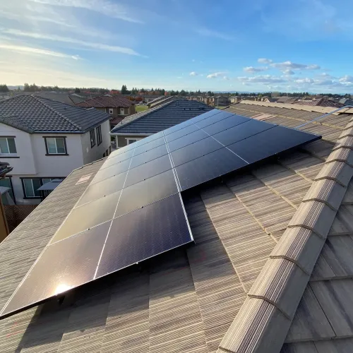 a roof with solar panels