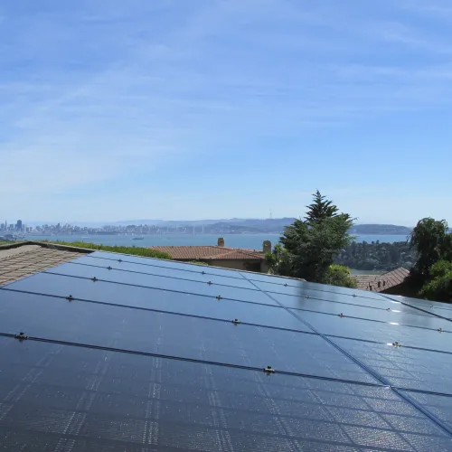 a roof with solar panels