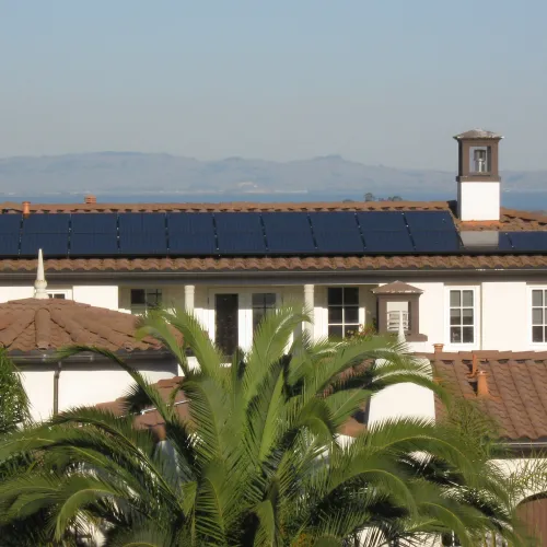 a building with a blue roof