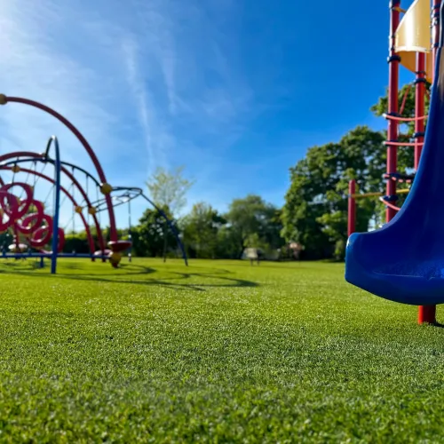 a playground with a slide