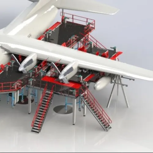 a white airplane with a ladder