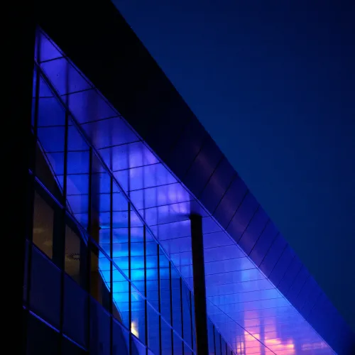 a building with a glass wall