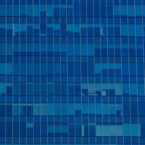 a blue and white tiled wall