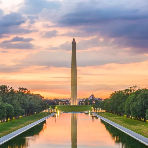 a tall monument in the distance