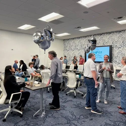 a group of people in a room