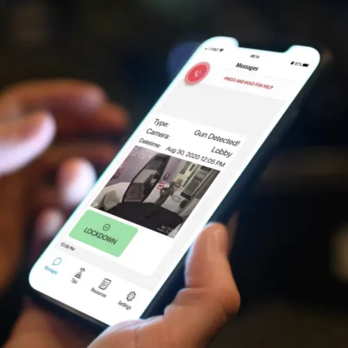 Omnilert app receiving a gun detection alert.