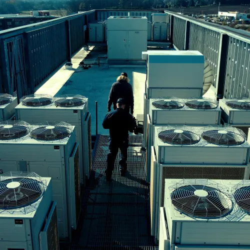a person standing on a roof