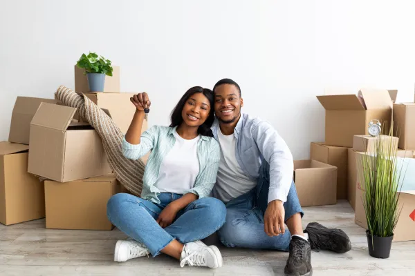 a happy family in their new home