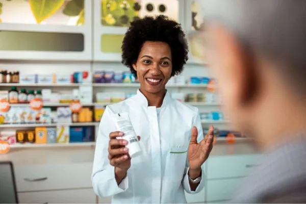a pharmacist recommending a product