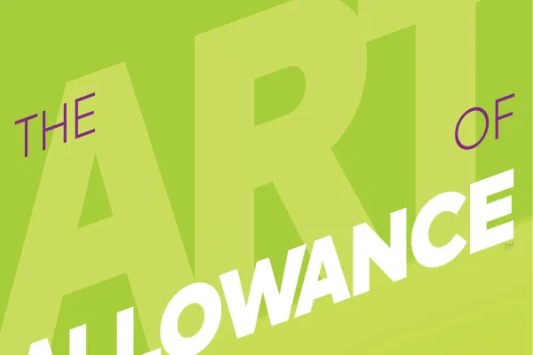 Green background with bold text The Art of Allowance in white and purple lettering.