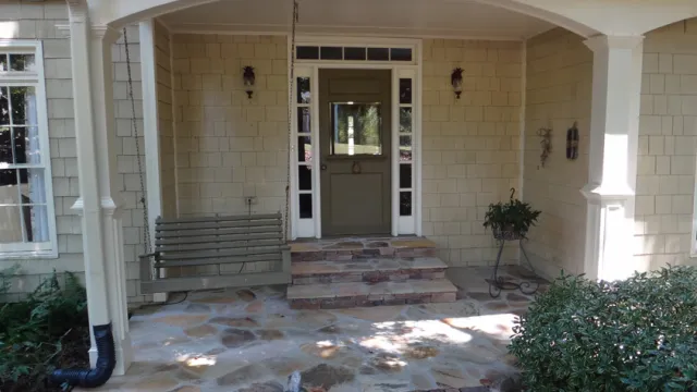 a house with a stone patio