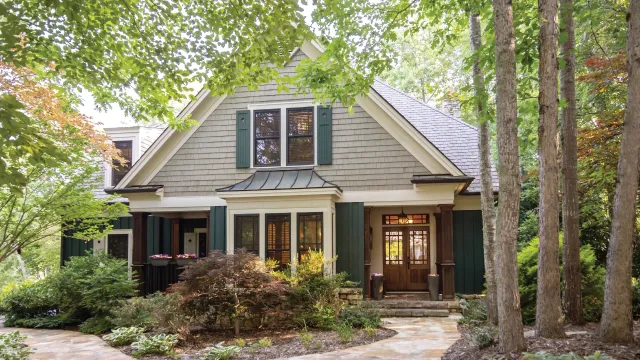 a house with trees around it