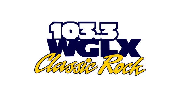 103.3 WGLX Classic Rock radio station logo with bold navy and yellow text on white background