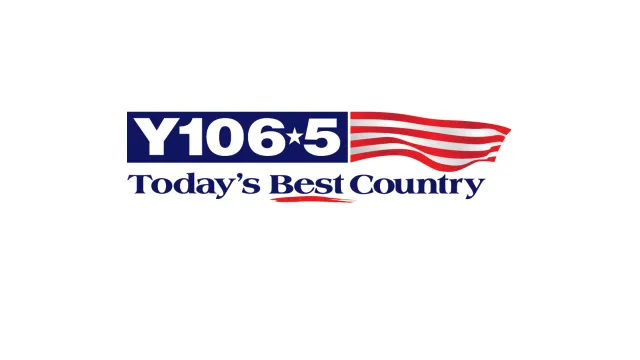 Y106.5 radio station logo with patriotic red stripes and tagline Today's Best Country
