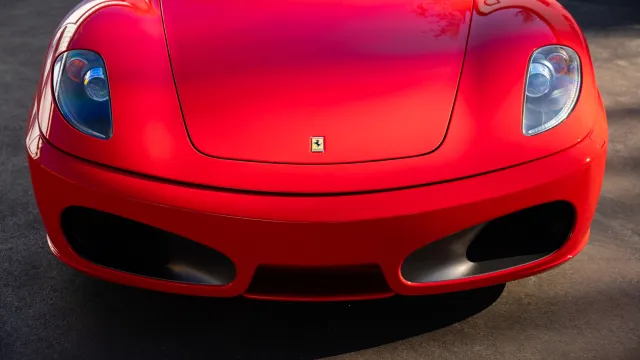 the front of a red car