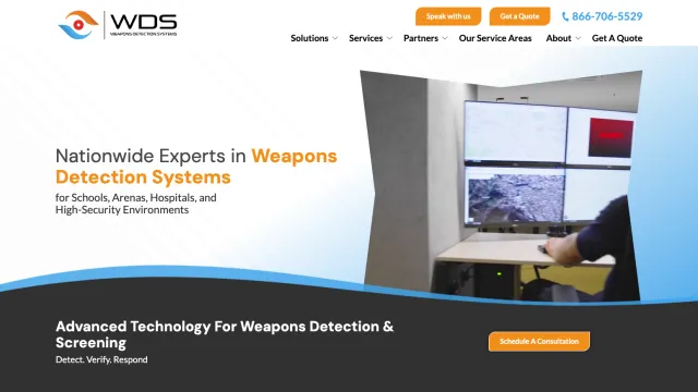 Professional interface showcasing weapons detection technology and services offered by WDS.
