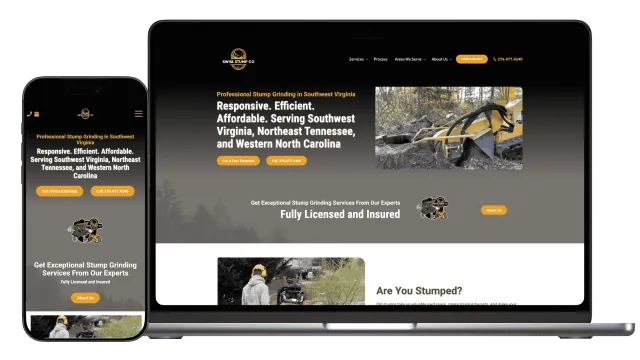 Responsive website for stump grinding service in Southwest Virginia on smartphone and laptop screens