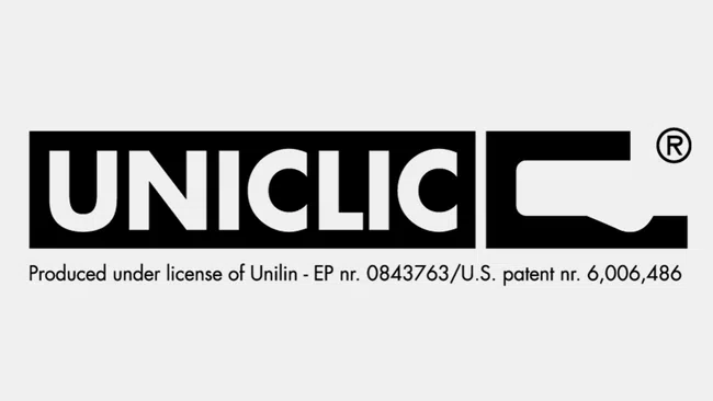 Logo of Uniclic with patent and license information on a white background.
