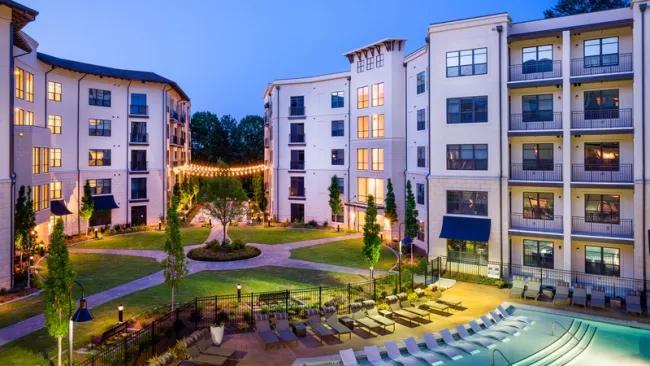 a swimming pool in a large building