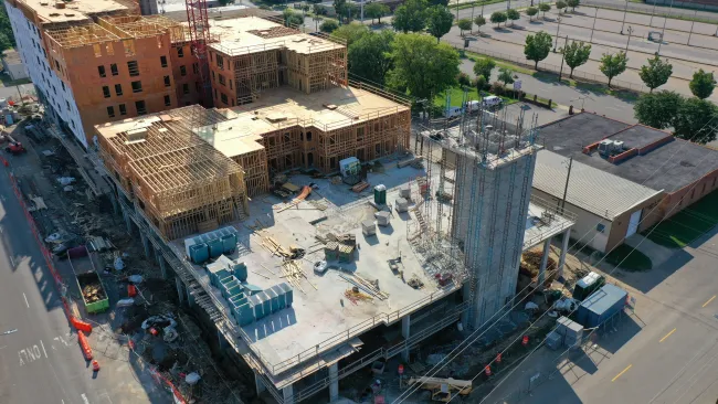 a high angle view of a building under construction