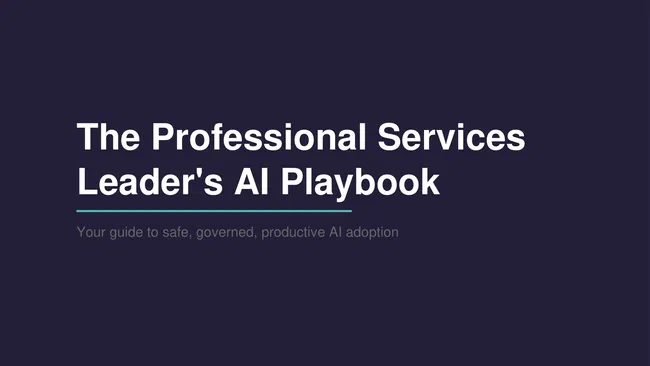Cover page of The Professional Services Leader's AI Playbook by Framework IT with guide subtitle on AI adoption.